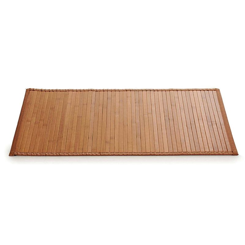 Foto van Badkamer vloermat anti-slip bamboe 50 x 80 cm met lichtbruine rand - badmatjes