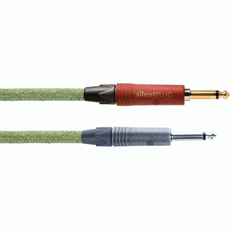 Foto van Cordial ecohemp 6pp silent instrumentkabel groen mono jack neutrik recht silent 6 m