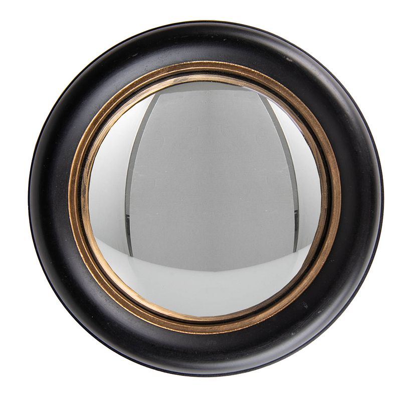 Foto van Clayre & eef spiegel ø 23 cm zwart goudkleurig hout glas rond grote spiegel wand spiegel muur spiegel zwart grote