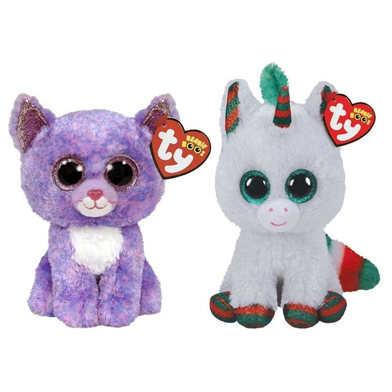 Foto van Ty - knuffel - beanie boo's - cassidy cat & christmas unicorn