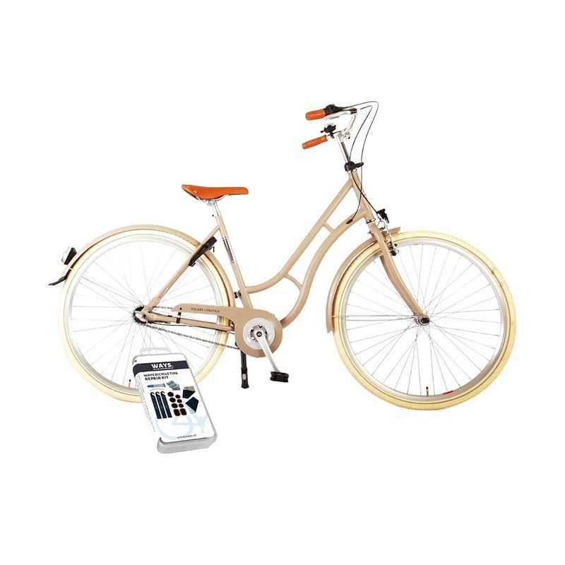 Foto van Volare kinderfiets lifestyle - 48 cm - zand - 3 versnellingen - lage zadelstand - inclusief ways bandenplakset