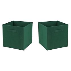 Foto van Urban living opbergmand/kastmand square box - 2x - karton/kunststof - 29 liter - donker groen - 31 x 31 x 31 cm - opberg