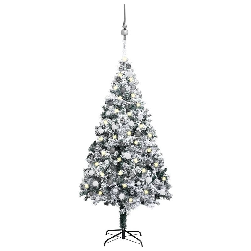 Foto van Vidaxl kunstkerstboom met led's en kerstballen 210 cm pvc groen