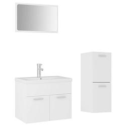 Foto van The living store badkamermeubelset - naam - wastafelkast en lage kast - keramieken wastafel - met spiegel - kleur- wit