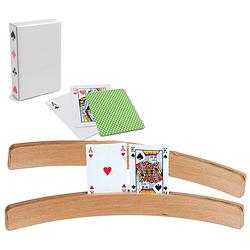 Foto van 4x speelkaartenhouders hout 50 cm inclusief 54 speelkaarten groen - speelkaarthouders
