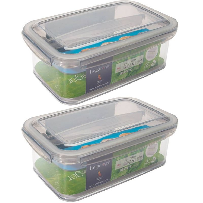 Foto van 2x voorraad/vershoudbakjes met inzettray 1,9 liter transparant/grijs plastic 24 x 15 cm - vershoudbakjes