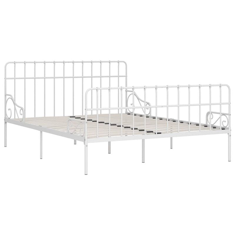 Foto van The living store metalen bedframe - wit - 204 x 205 x 95 cm - bloempatroon - lattenbodem - montage vereist