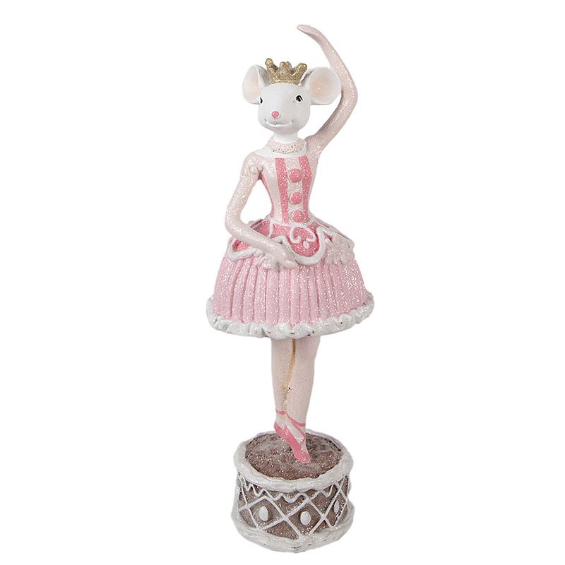 Foto van Clayre & eef beeld muis 27 cm roze polyresin decoratie beeld roze decoratie beeld