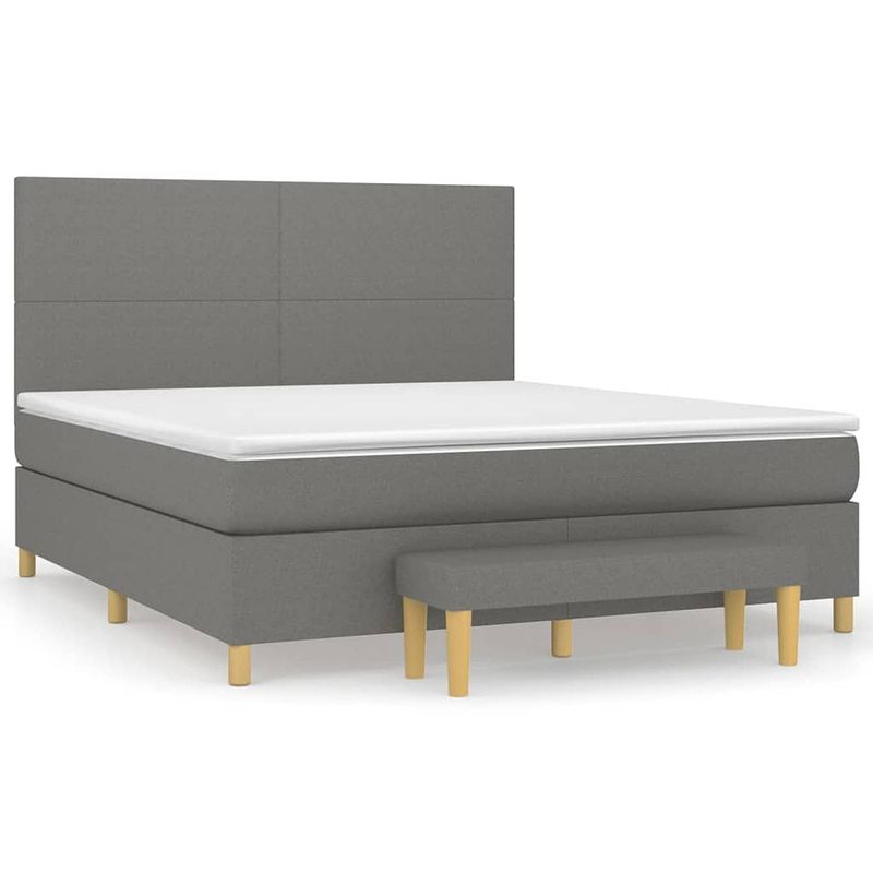 Foto van The living store boxspringbed - pocketvering matras - middelharde ondersteuning - donkergrijs - 203 x 160 x 118/128 cm