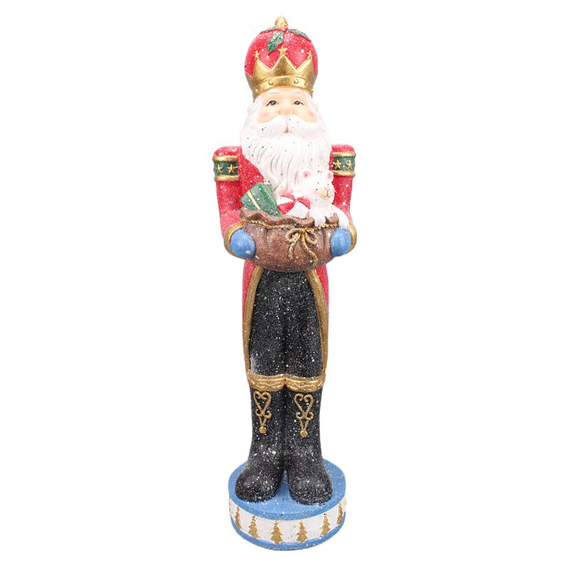 Foto van Clayre & eef beeld kerstman 82 cm rood blauw kunststof kerstdecoratie beeld decoratie decoratieve accessoires blauw