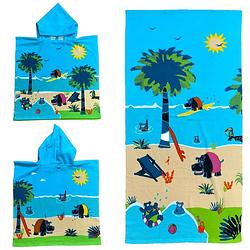 Foto van Set van bad cape/poncho met strand/badlaken microvezel - voor kinderen met nijlpaard - badcapes