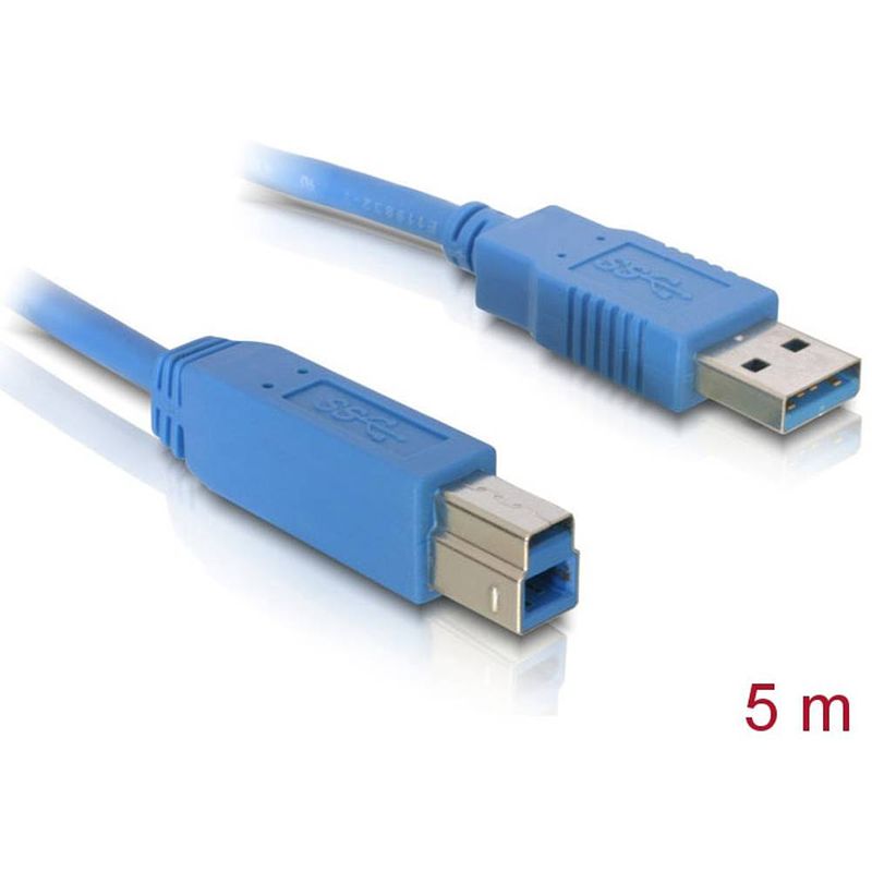 Foto van Delock usb-kabel usb 3.2 gen1 (usb 3.0 / usb 3.1 gen1) usb-a stekker, usb-b stekker 5.00 m blauw vergulde steekcontacten 82582