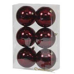 Foto van 6x kunststof kerstballen glanzend bordeaux rood 10 cm kerstboom versiering/decoratie - kerstbal