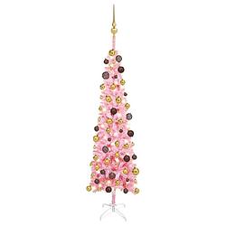 Foto van Vidaxl kerstboom met led's en kerstballen smal 120 cm roze
