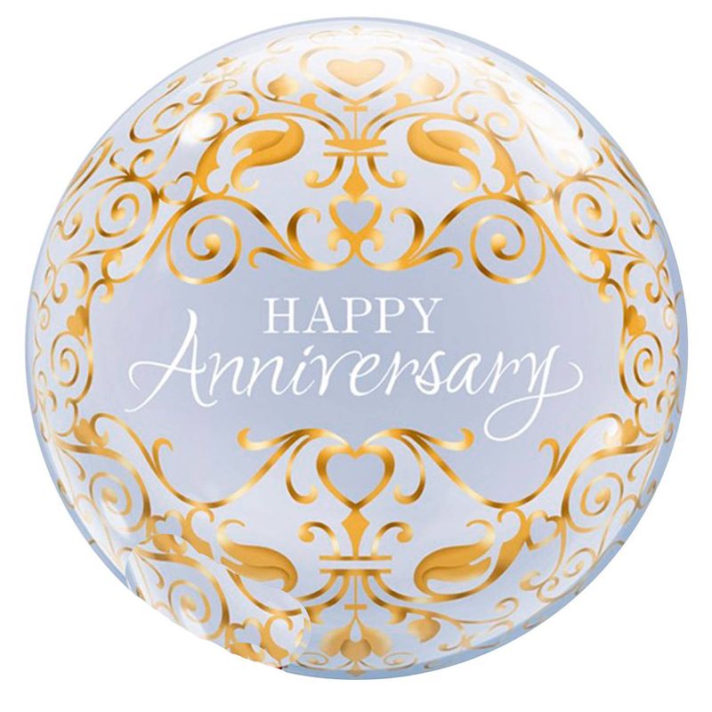 Foto van Folat ballon happy anniversary bubbles 56 cm latex goud