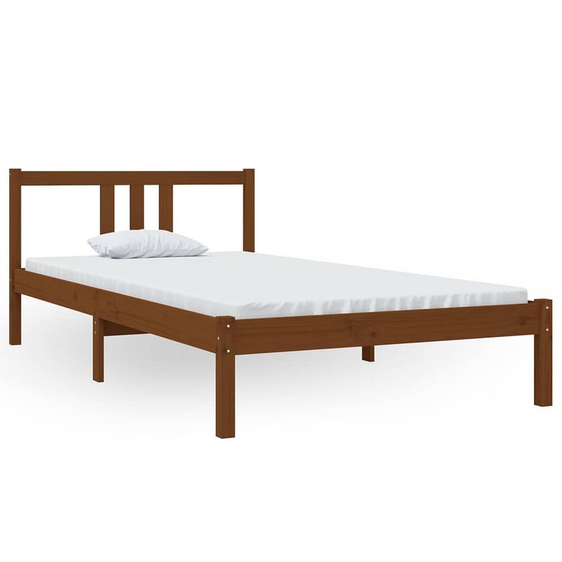 Foto van The living store houten bedframe - eenpersoonsbed - 100 x 200 cm - massief grenenhout - honingbruin