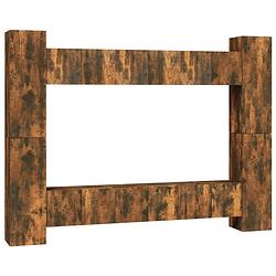 Foto van The living store televisiemeubelset - gerookt eiken - wandgemonteerde functie - 6x 60x30x30cm + 4x 30.5x30x90cm