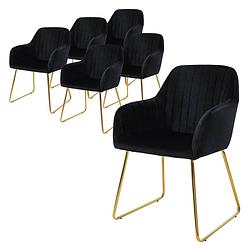 Foto van Ml-design eetkamerstoelen set van 6, fluwelen zitting, zwart, woonkamerstoel met rugleuning en armleuningen, keukenstoel