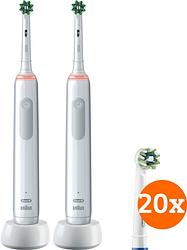 Foto van Oral-b pro 3 3000 wit duo pack + crossaction opzetborstels (20 stuks)