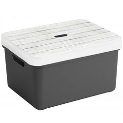 Foto van Opbergbox/opbergmand antraciet 32 liter kunststof met deksel - opbergbox