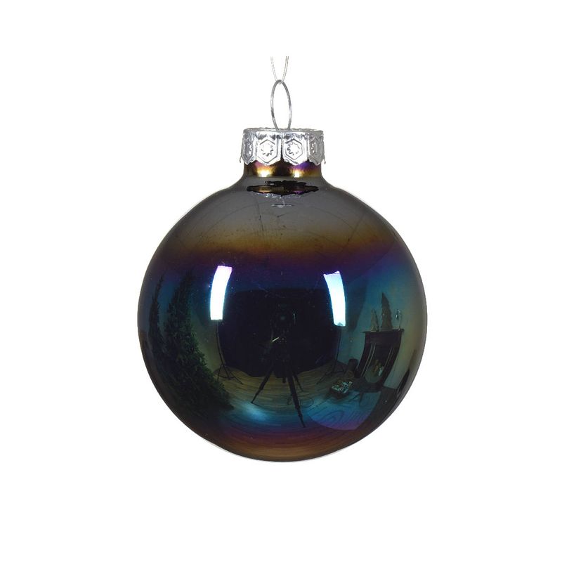 Foto van Decoris - kerstbal glas d6 cm zwart iris 6st kerst