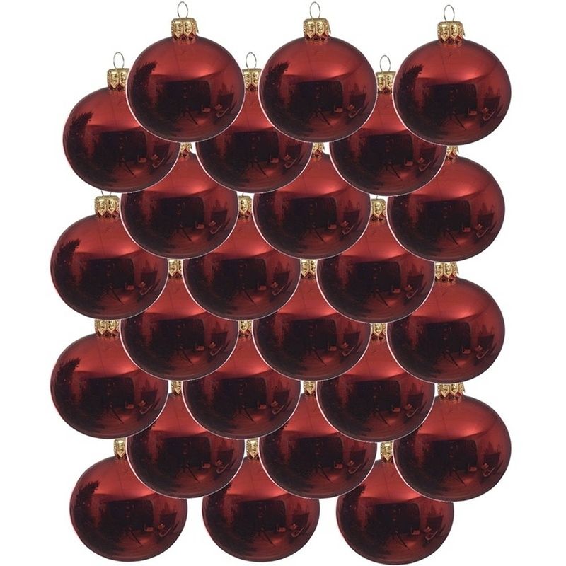 Foto van 24x glazen kerstballen glans kerst rood 8 cm kerstboom versiering/decoratie - kerstbal