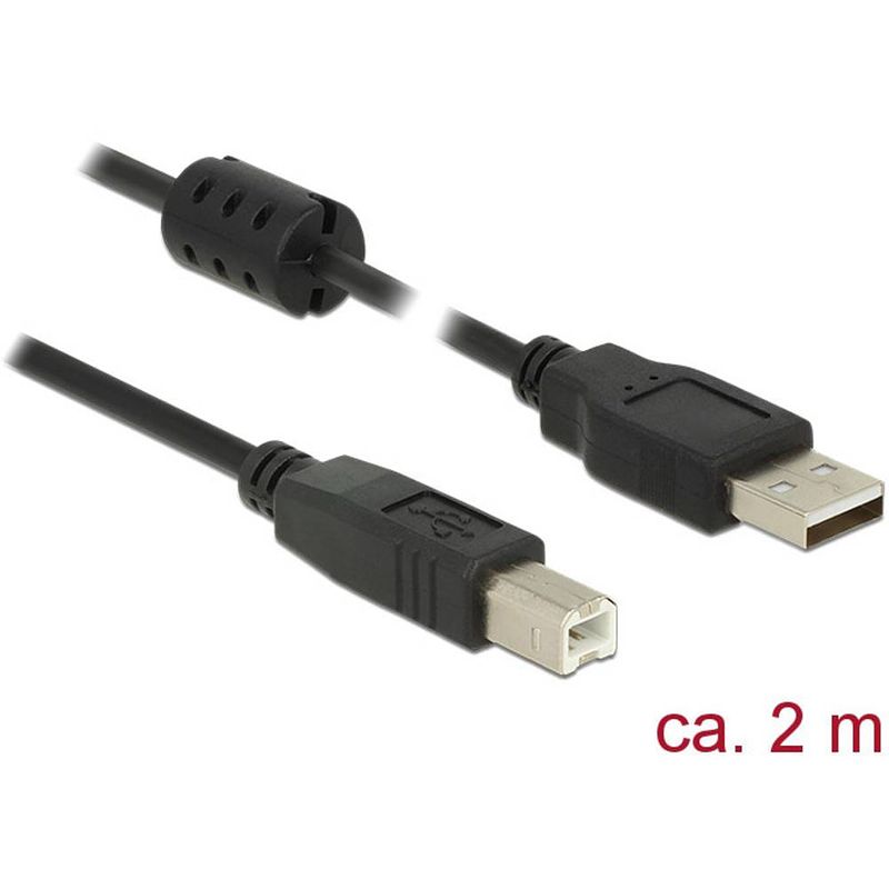 Foto van Delock usb-kabel usb 2.0 usb-a stekker, usb-b stekker 2.00 m zwart met ferrietkern 84897