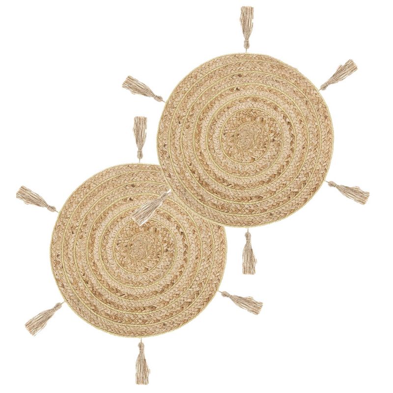 Foto van Set van 4x stuks ronde placemats raffia met franjes naturel 38 cm - placemats