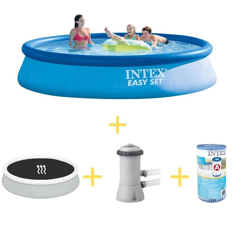 Foto van Intex zwembad - easy set - 396 x 84 cm - inclusief solarzeil, filterpomp & filter