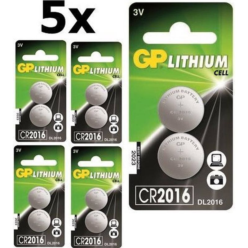 Foto van 10 stuks (5 blisters a 2st) - gp cr2016 professional electronics 3v 90mah lithium knoopcel