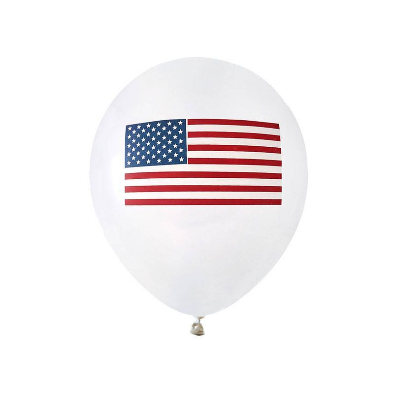 Foto van 8x witte ballonnen met amerikaanse vlag/usa thema 23 cm - ballonnen