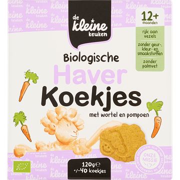 Foto van De kleine keuken biologische haverkoekjes met wortel & pompoen 1,5+ jaar 120g bij jumbo