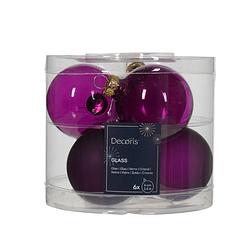 Foto van Decoris - kerstbal glas d6 cm violet 6st kerst