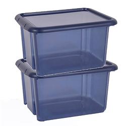 Foto van 2x stuks kunststof opbergboxen/opbergdozen donkerblauw transparant l44 x b36 x h25 cm stapelbaar - opbergbox