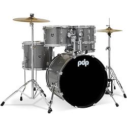 Foto van Pdp drums center stage fusion silver sparkle 5d. drumstel met bekkens en hardware