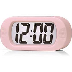 Foto van Jap ap17 digitale wekker - stevige alarmklok - met snooze en verlichtingsfunctie - rubber - pastelle roze