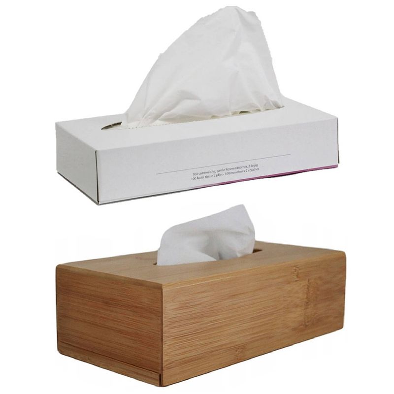 Foto van Tissuedoos/tissuebox rechthoekig - bamboe hout - 25 x 13 cm - inclusief tissues - tissuehouders