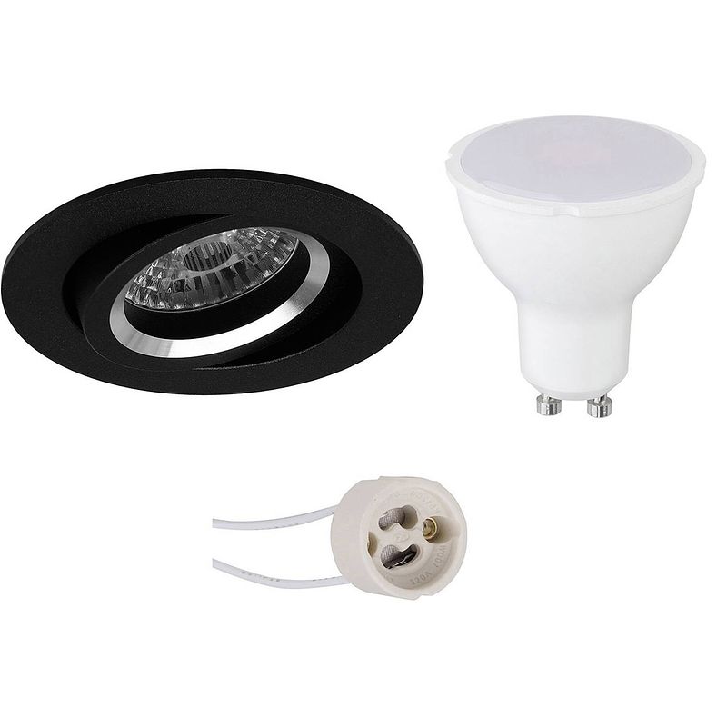 Foto van Led spot set - aigi - pragmi aerony pro - gu10 fitting - inbouw rond - mat zwart - 8w - helder/koud wit 6400k -