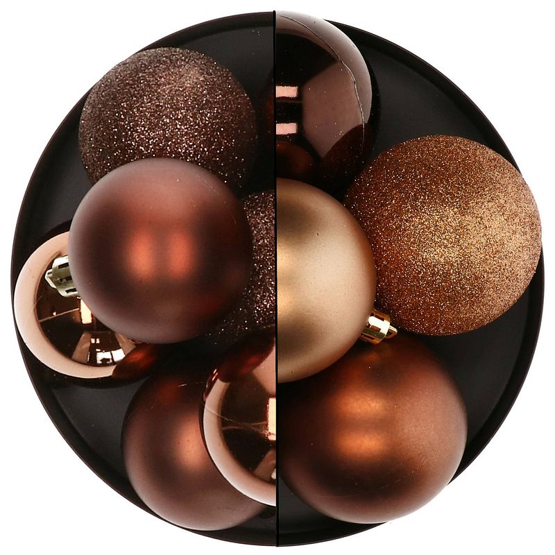 Foto van Atmosphera kerstballen - 13x st - brons - 5 en 7 cm - kunststof - kerstbal