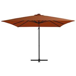 Foto van The living store hangende parasol terracotta - uv-beschermend - 24 led-lampjes - 250 x 250 cm - stabiele kruisvoet -