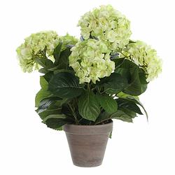 Foto van Lichtgroene hydrangea/hortensia kunstplant 45 cm in grijze pot - kunstplanten/nepplanten