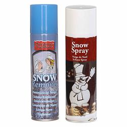 Foto van Kunstsneeuw spray set 1x sneeuw spuitbus 300 ml en 1x verwijderaar spuitbus 125 ml - decoratiesneeuw
