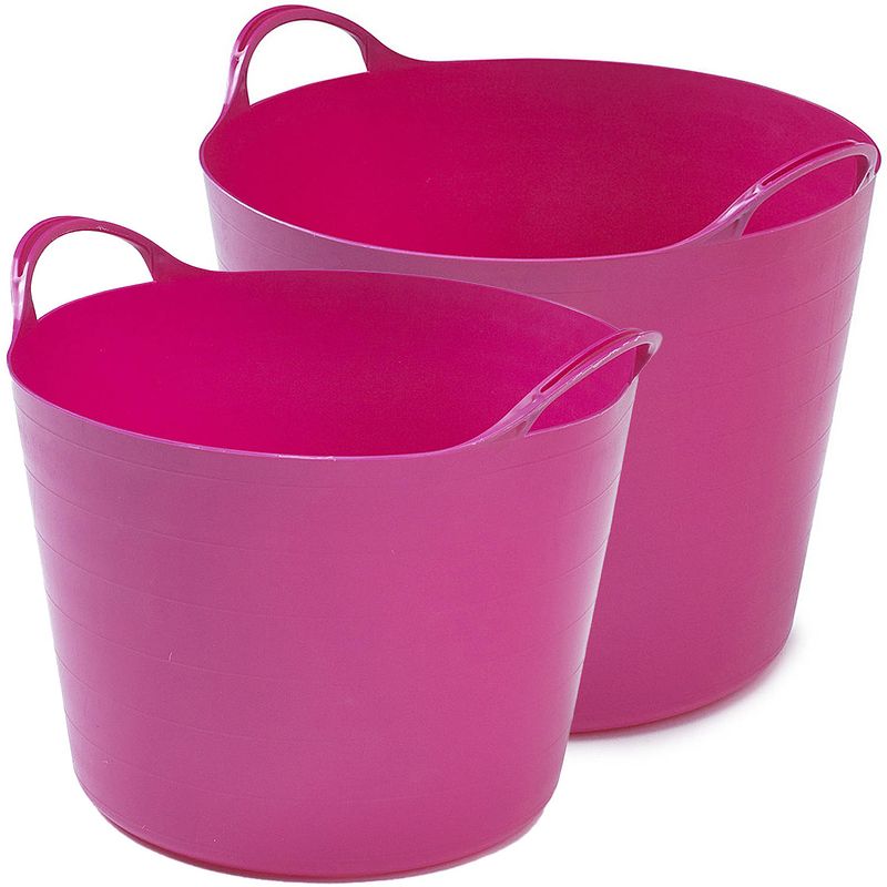 Foto van Flexibele emmers - 2x stuks - 26 liter en 39 liter - roze - wasmanden