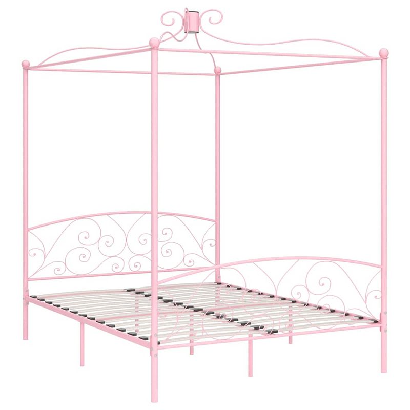 Foto van The living store hemelbedframe - metaal - 211 x 189 x 227 cm - roze - met verfijnd ontwerp