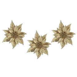Foto van 3x stuks decoratie bloemen kerstster goud glitter op clip 18 cm - kersthangers