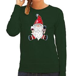 Foto van Bellatio decorations foute kersttrui/sweater voor dames - karaoke gnoom - groen - kerstkabouter 2xl - kerst truien