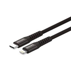 Foto van Philips usb kabel 3.0 - usb-c - lightning - voor iphone - lengte: 1,2 meter - zwart - nylon