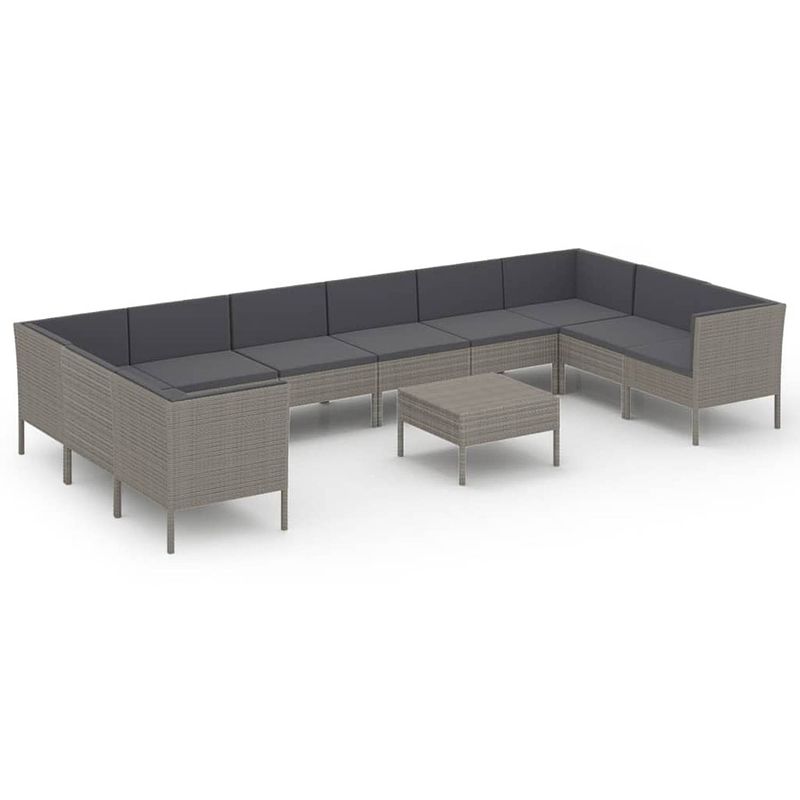 Foto van Vidaxl 11-delige loungeset met kussens poly rattan grijs