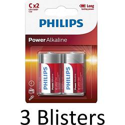 Foto van 6 stuks (3 blister a 2st) - philips power c/lr14 alkalinebatterij