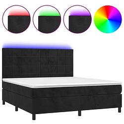 Foto van The living store boxspring - fluweel - pocketvering - led - 180x200 cm - zwart